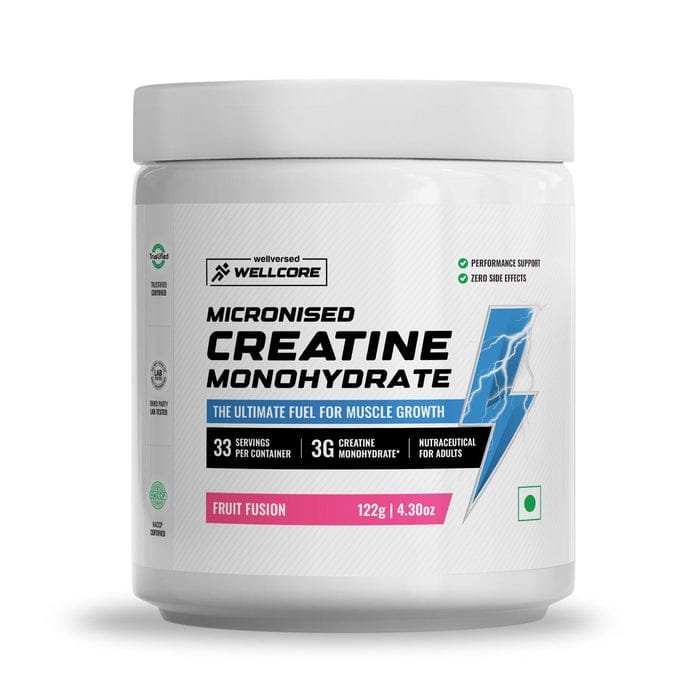 Wellcore - Pure Micronised Creatine Monohydrate | fruit fusion (122g, 33 servings)  Rapid Absorption | Enhanced Muscle Strength & Power | Fast Recovery | Increased Muscle Mass